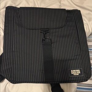 Jean Paul Gaultier Black Backpack with Pinstripe Design